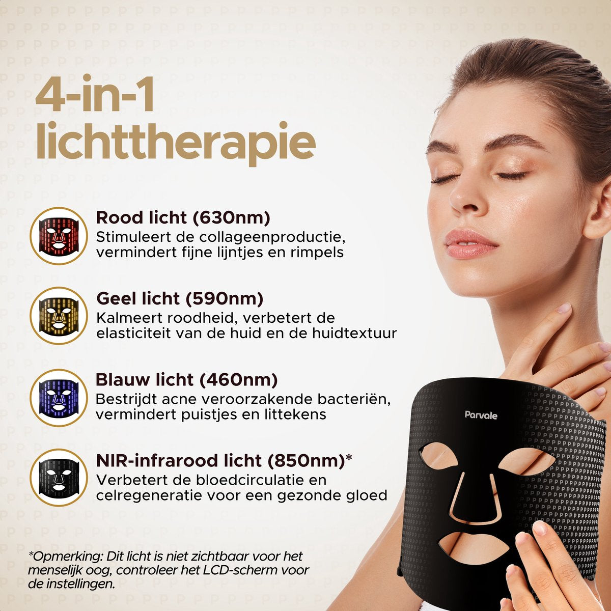 Parvale LED Gezichtsmasker: Infrarood Rood Licht Therapie Huidverjonging & Acne Behandeling